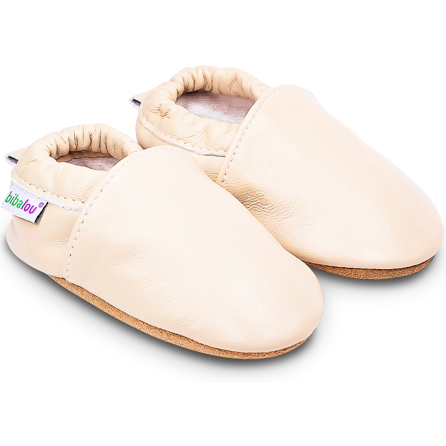 Chaussons beiges pour bébé en cuir souple unis