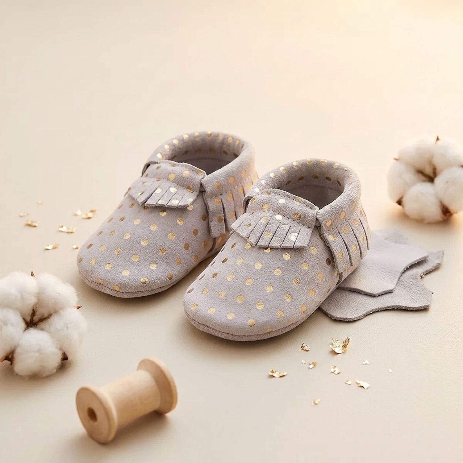 chaussons-bebe-cuir-souple-a-franges-pois-dores-mise-en-scene-atelier-6