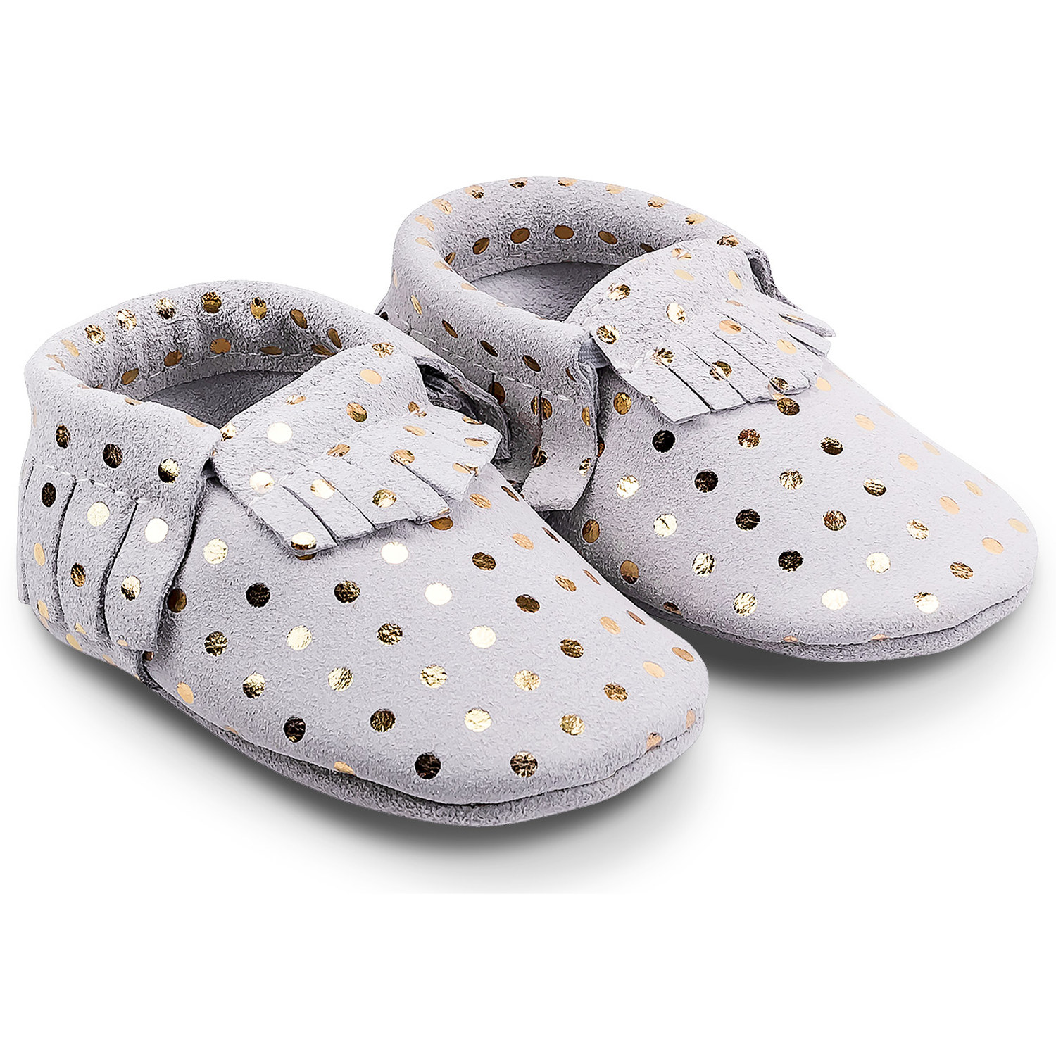 Chaussons en cuir à franges pour bébé : Modèle Pois dorés