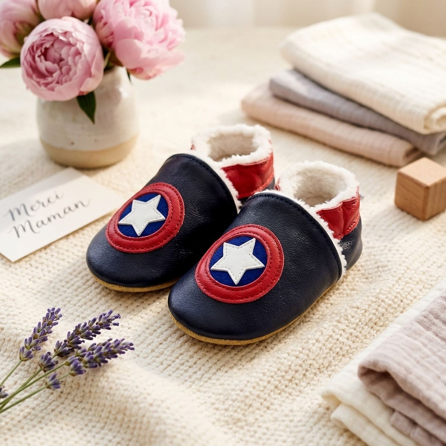 chaussons-bebe-cuir-souple-fourres-capitaine-usa-mise-en-scene-fete-des-meres-4