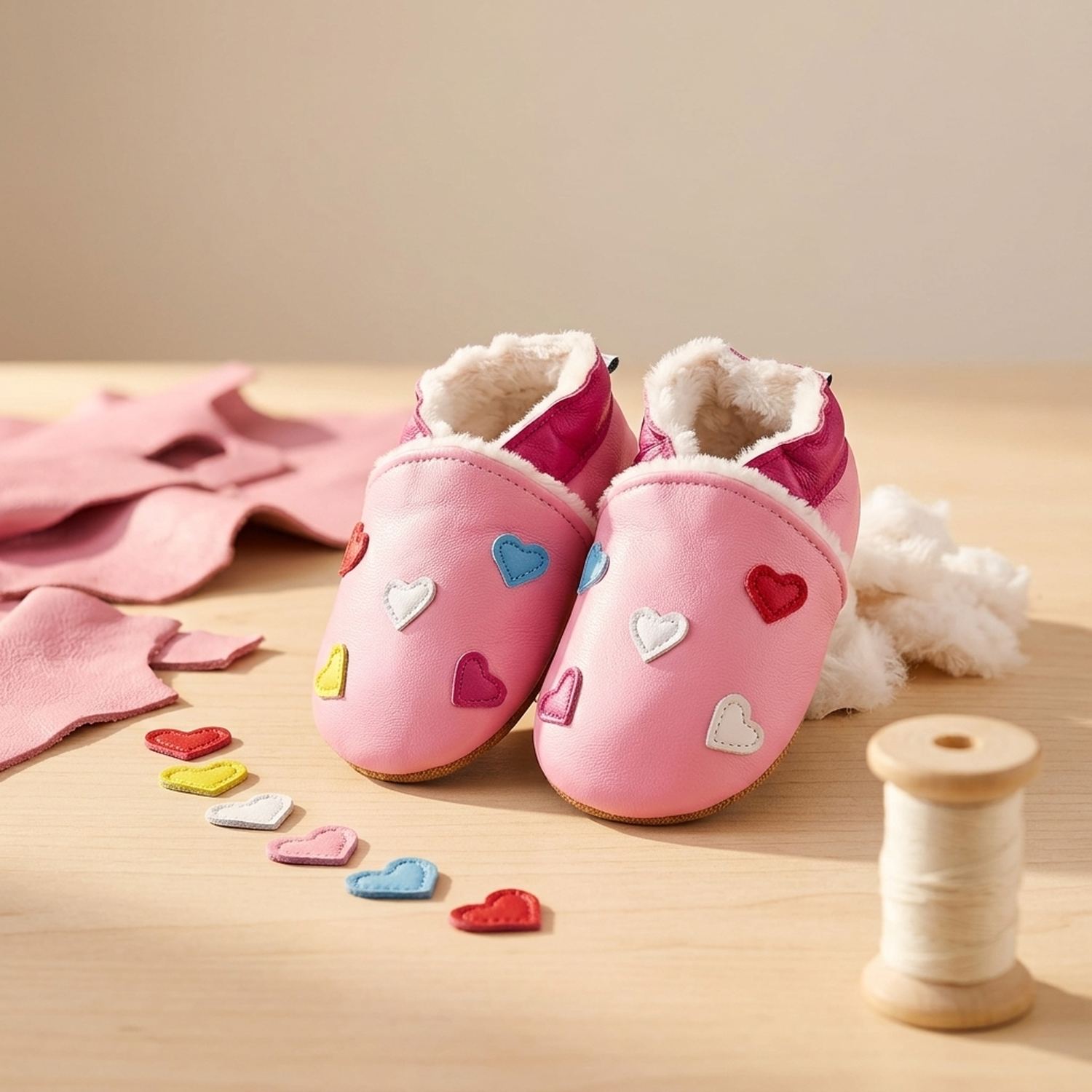 chaussons-bebe-cuir-souple-fourres-mini-coeurs-mise-en-scene-atelier-4