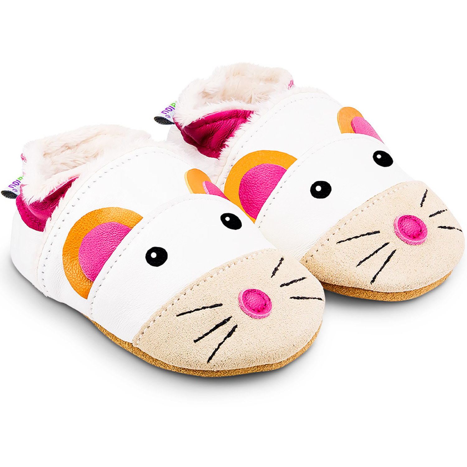 Chaussons cuir souple fourrés Lili la Souris