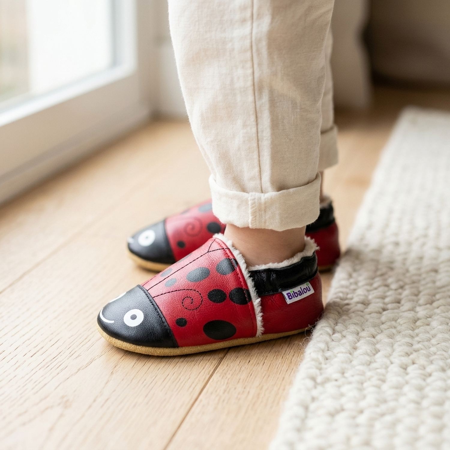 chaussons-bebe-cuir-souple-fourres-gabrielle-la-coccinelle-avec-adulte-6