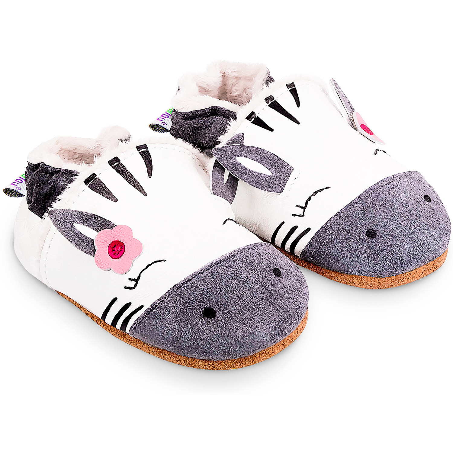 Chaussons cuir souple fourrés Eugénie la Zébresse