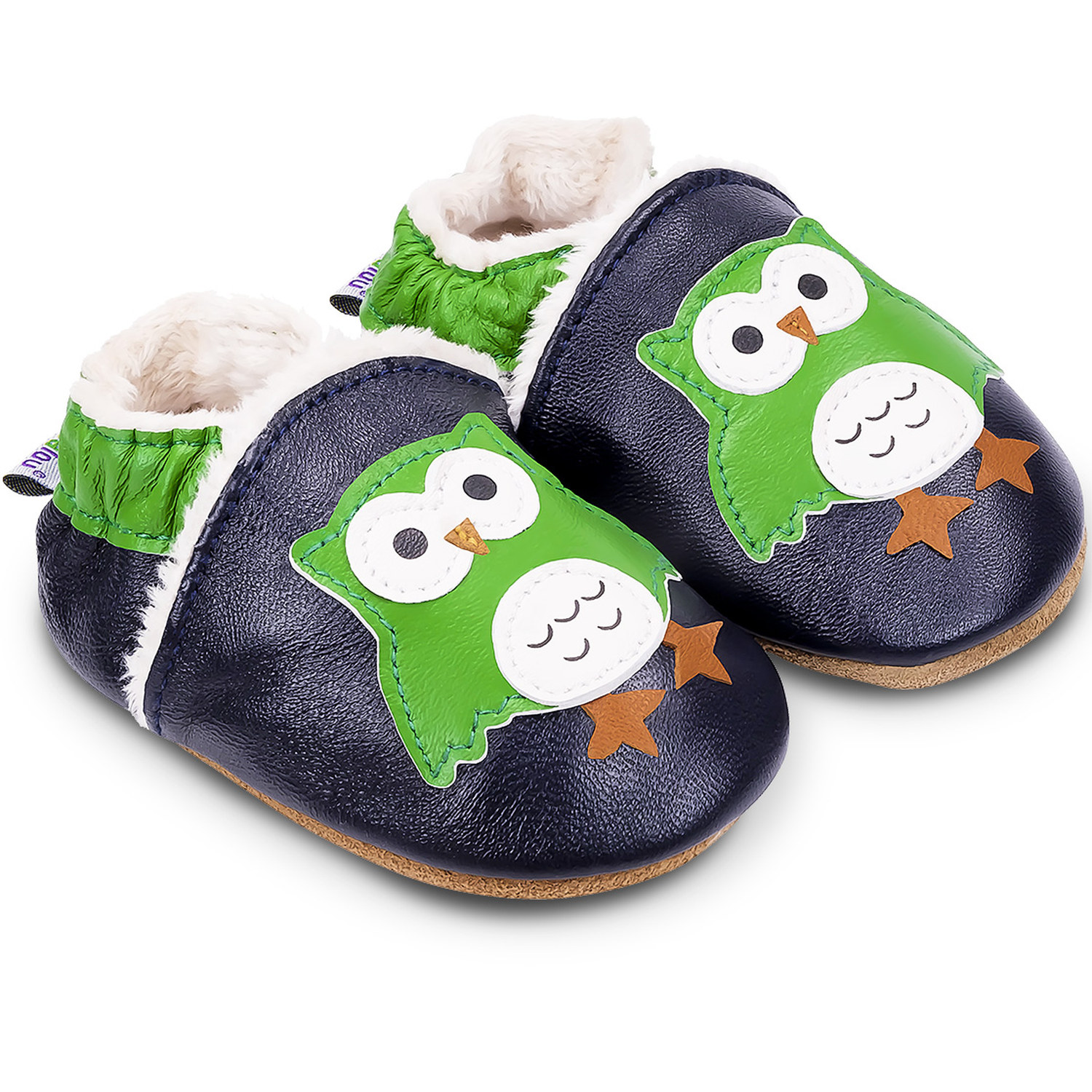 Chaussons cuir souple fourrés Bibalou le Hibou