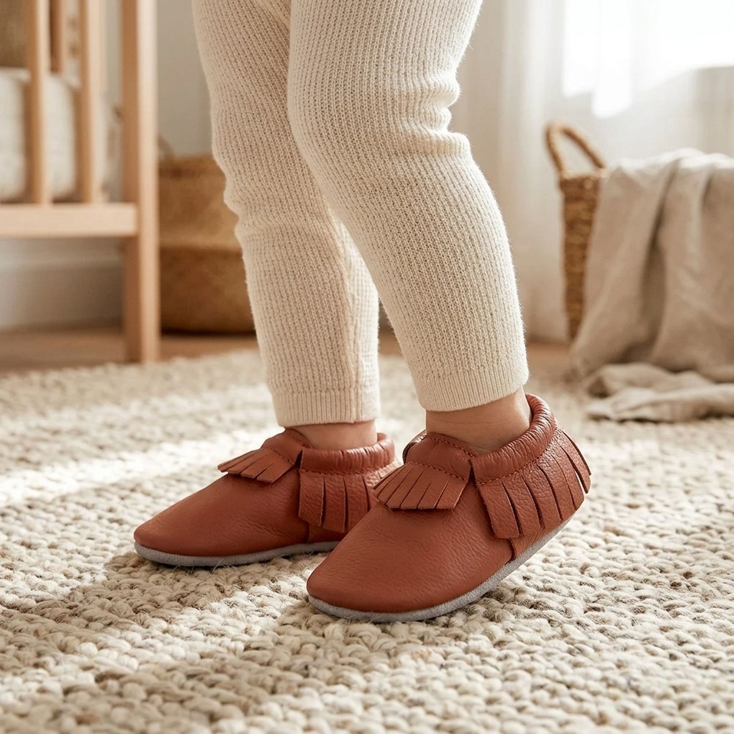 chaussons-bebe-cuir-souple-a-franges-uni-brun-portee-bebe-4
