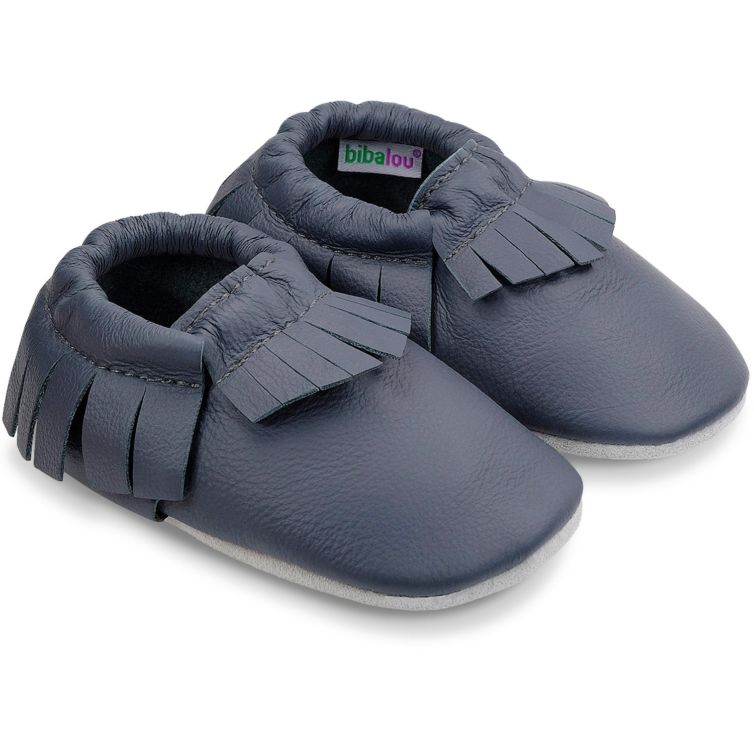 Chaussons à franges en cuir souple Uni Bleu Navy