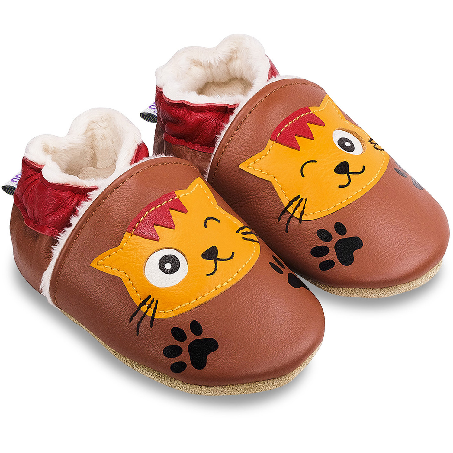 Chaussons fourrés en cuir pour enfant Nougat le Chat