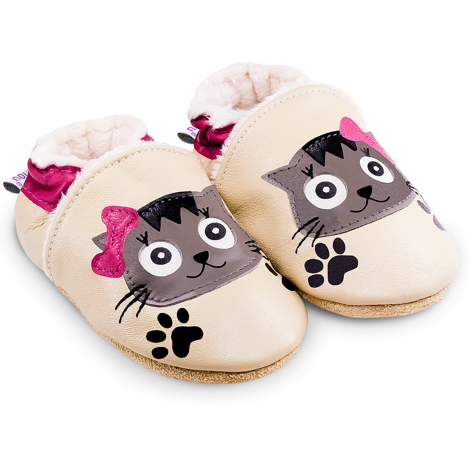 Chaussons fourrés en cuir pour enfant Agathe la Chatte