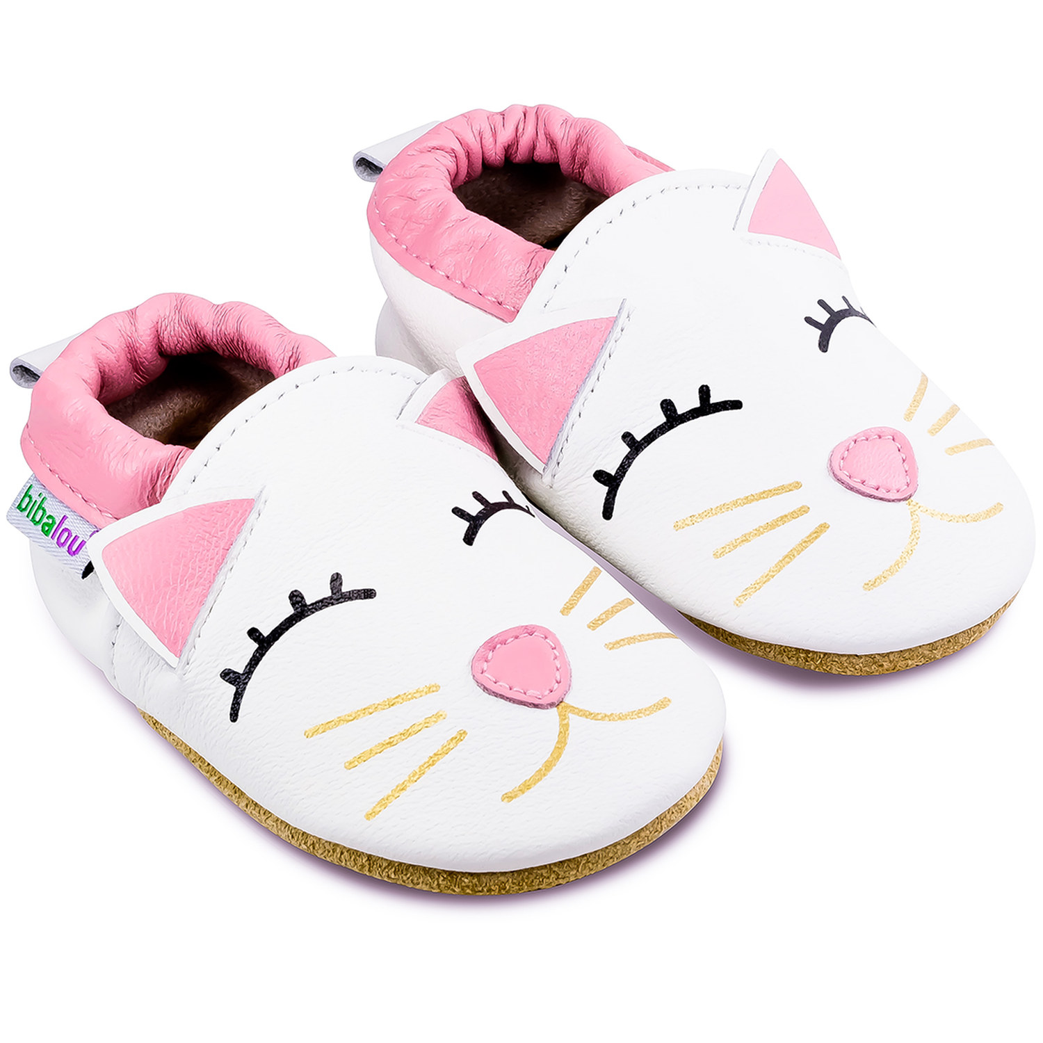 Chaussons bébé en cuir souple Madame Chat