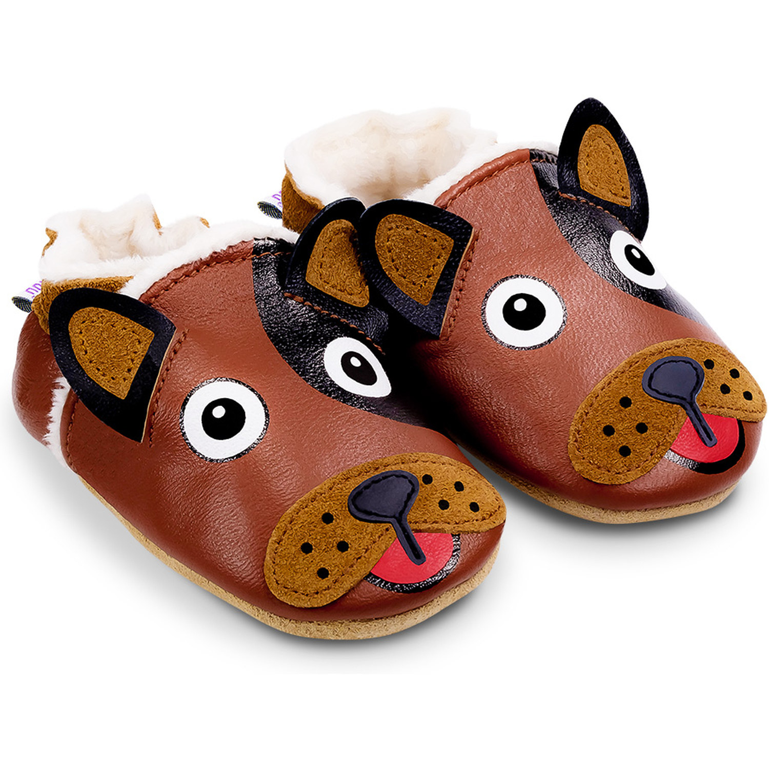 Chaussons cuir souple fourrés Georges le Bouledogue