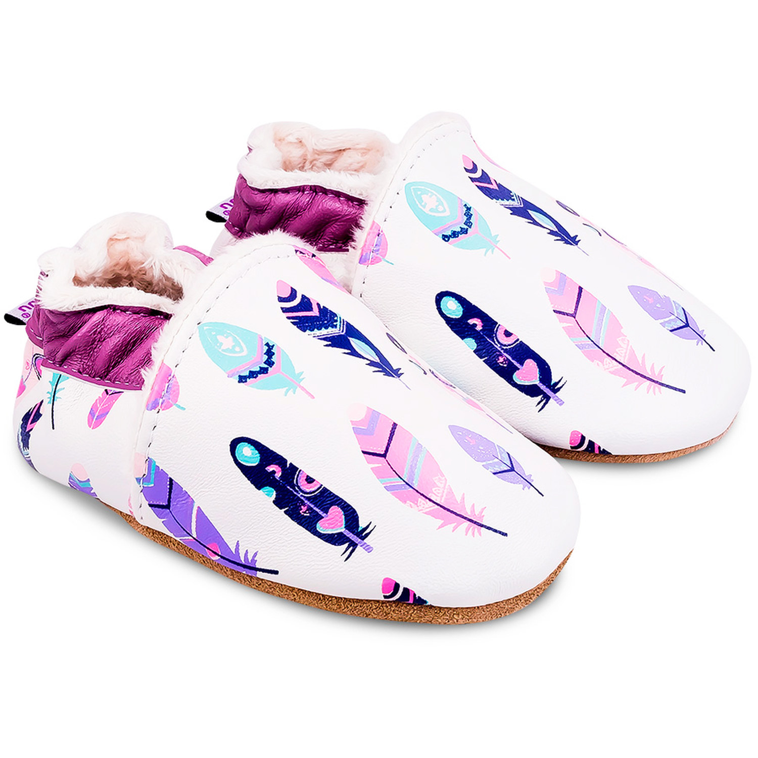 Chaussons cuir souple fourrés Imprimé Indien