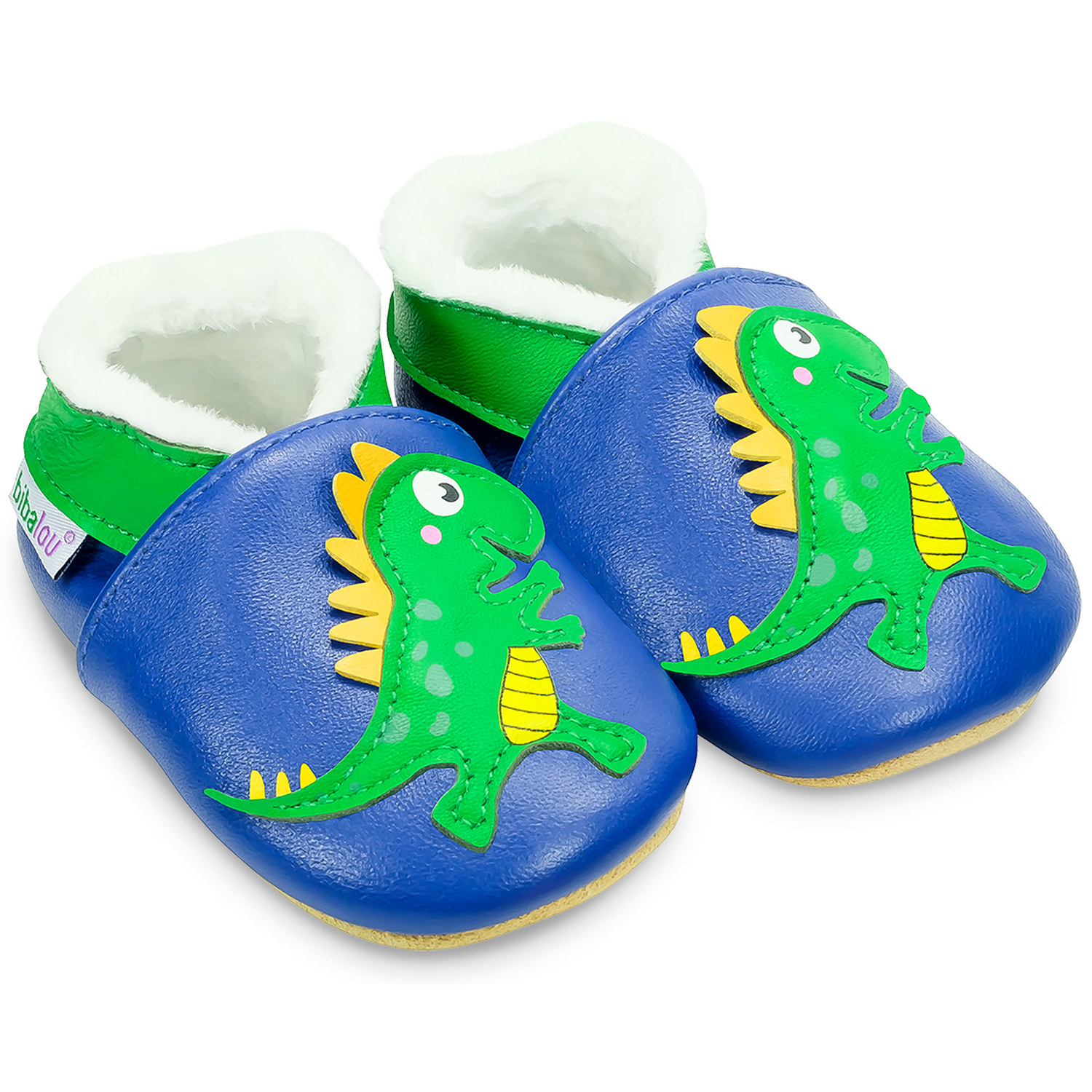 Chaussons fourrés cuir souple Victor le Dinosaure