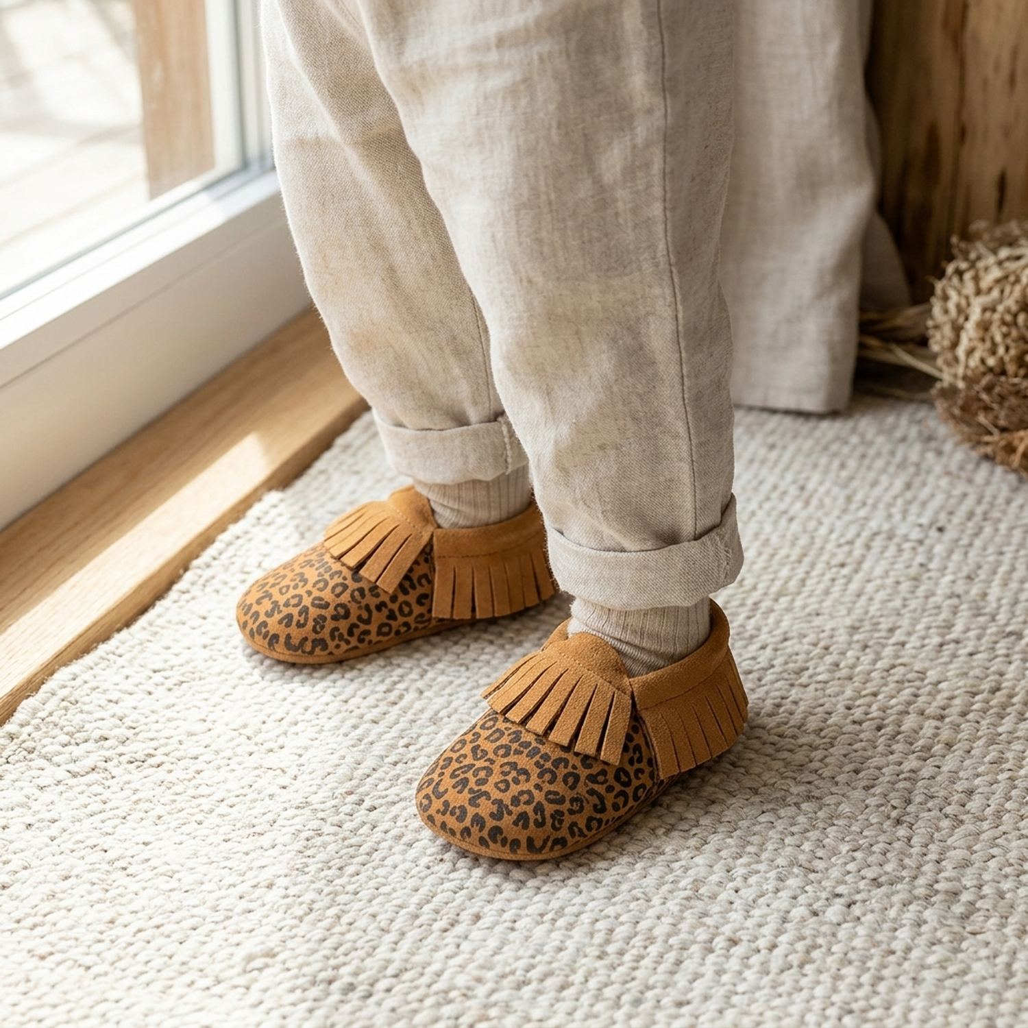 chaussons-bebe-cuir-souple-a-franges-nubuck-leopard-portee-bebe-3