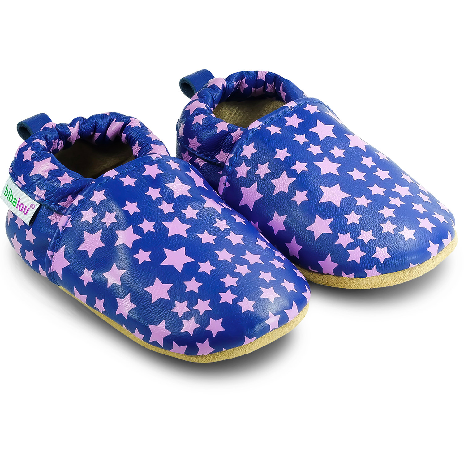 Chaussons bébé en cuir souple Imprimé étoiles mauves