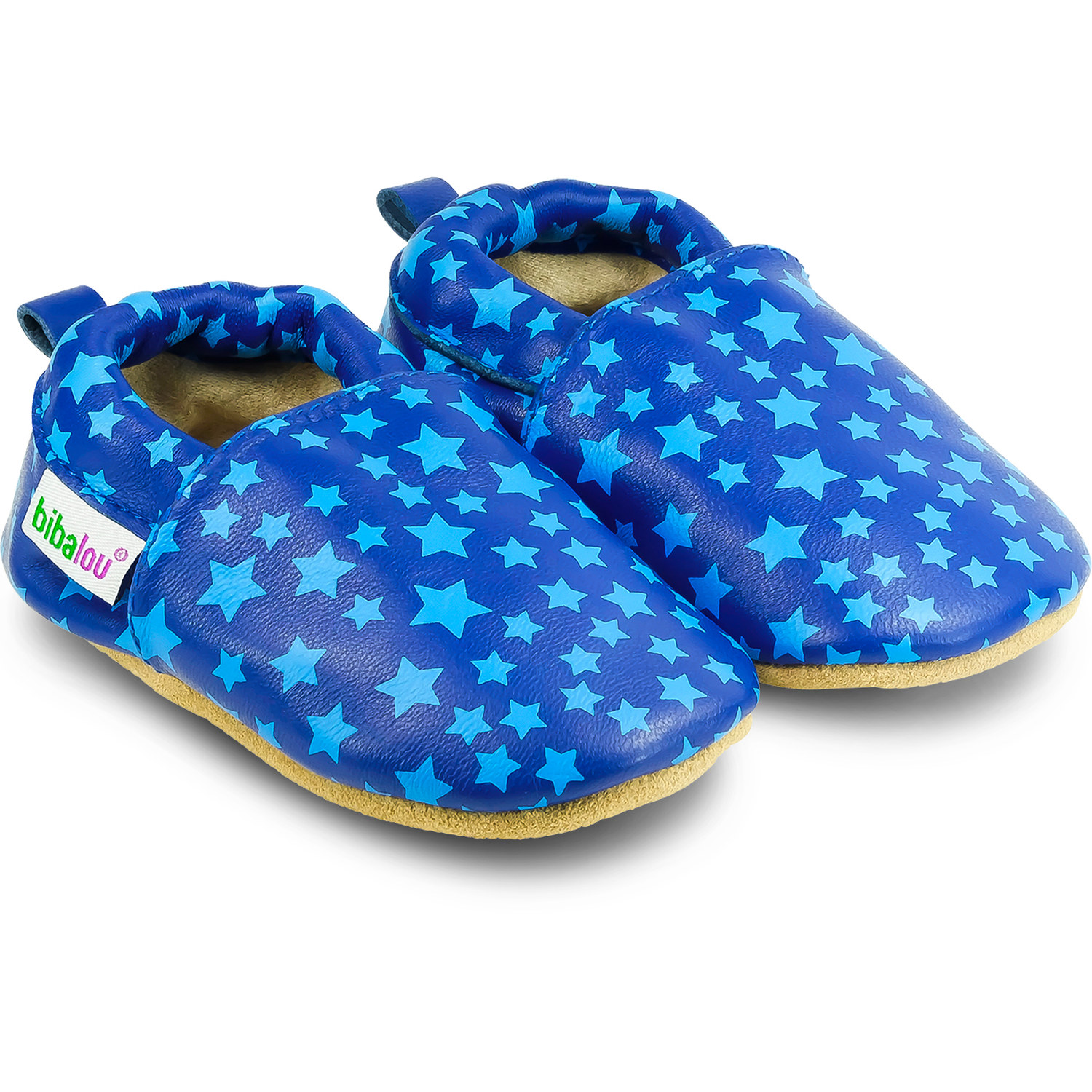 Chaussons bébé en cuir souple Imprimé étoiles bleues