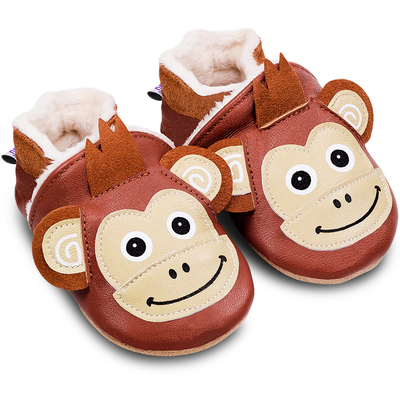 Chaussons cuir souple fourrés Coco le Singe