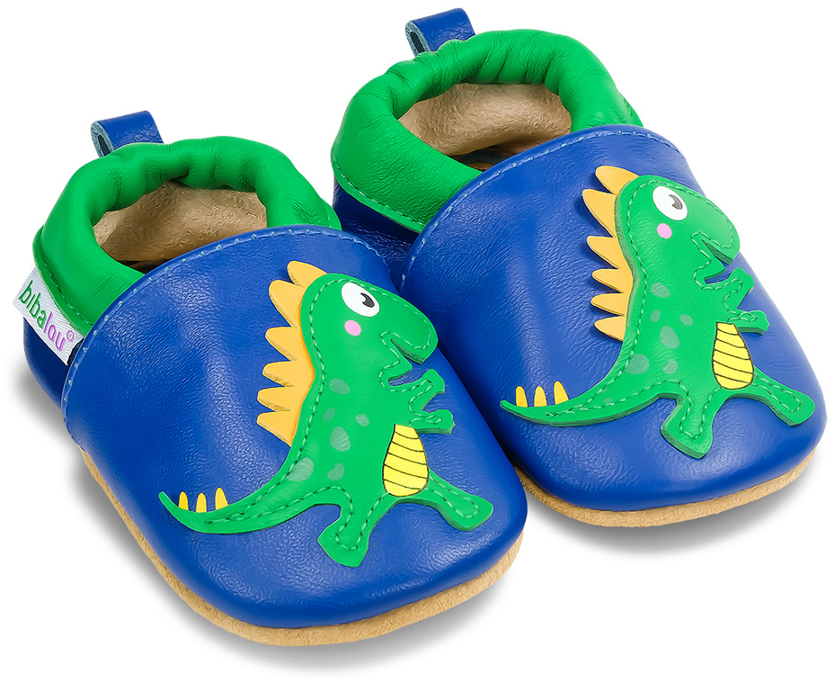 Chaussons bébé garçon montants dinosaure bleu