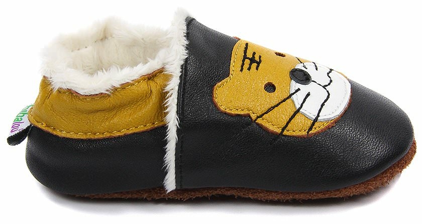 Chaussons bébé fourrés en cuir Charly le Tigre - Bibalou