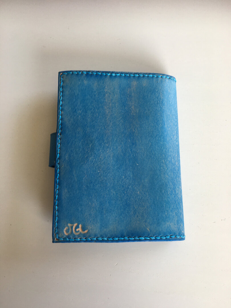 Porte-cartes Pliable En Cuir Bleu Nuit Irisé - Création Artisanale Française, Neuf Sans étiquettes