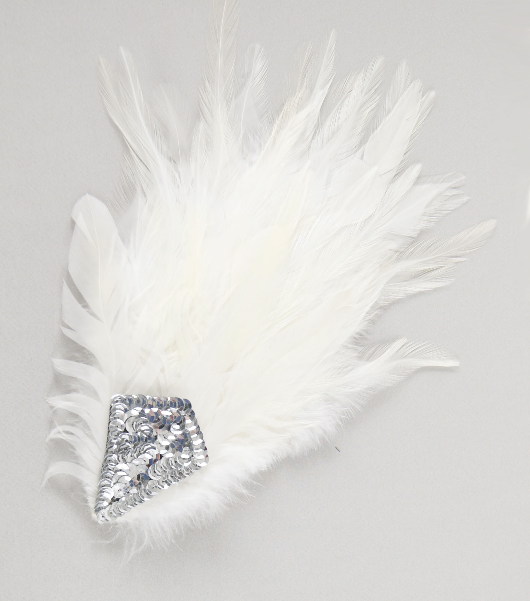 broche vintage plume coq perle argent blanc