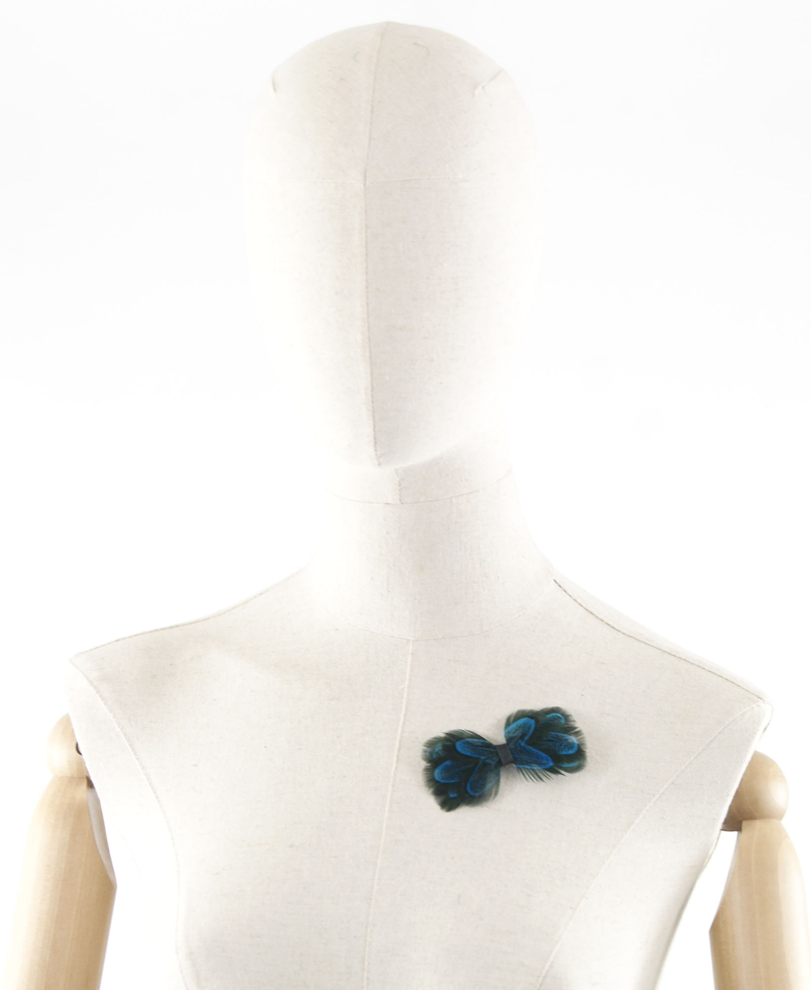 broche noeud plume faisan bleu turquoise