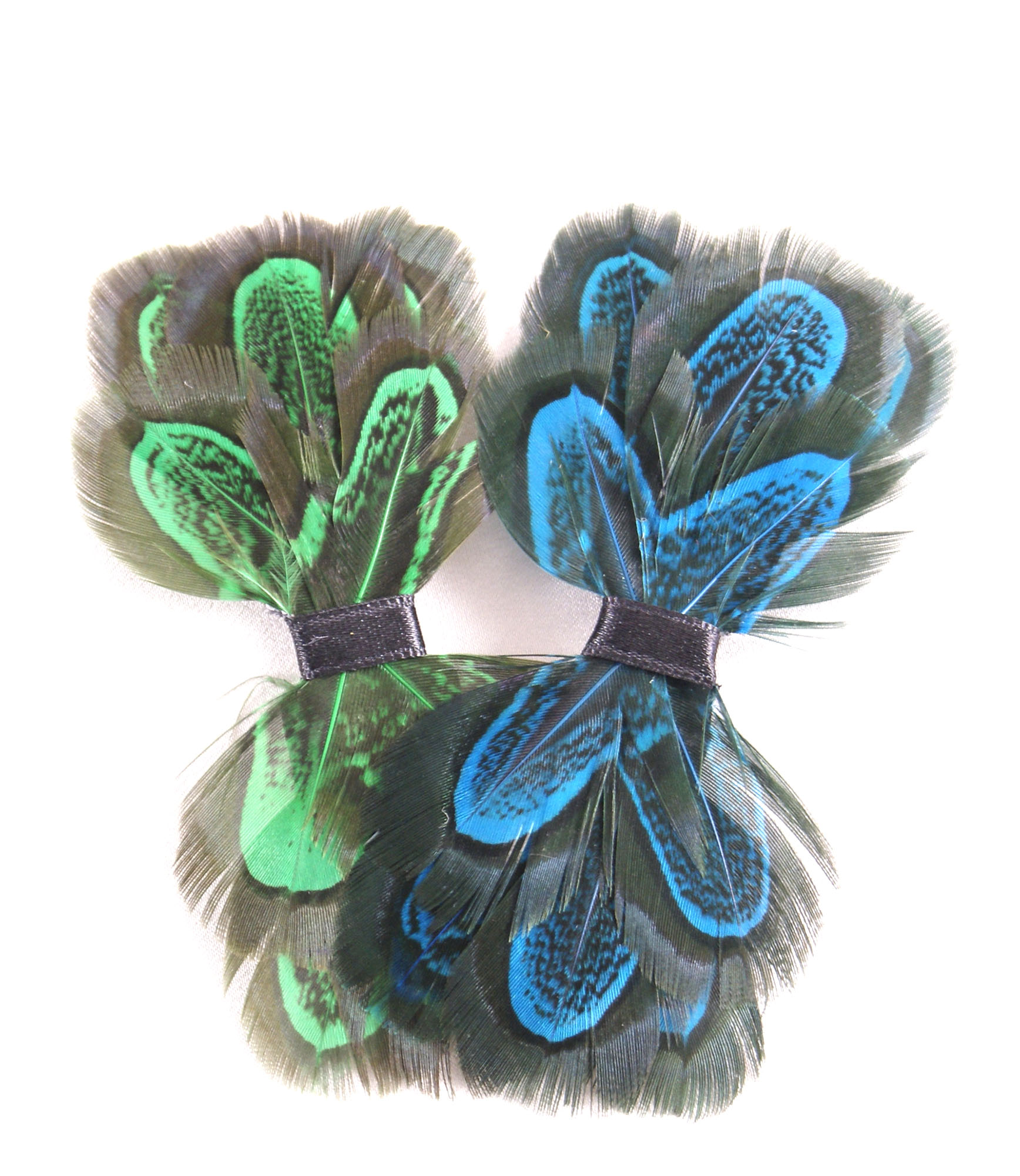 broche noeud plume faisan vert bleu