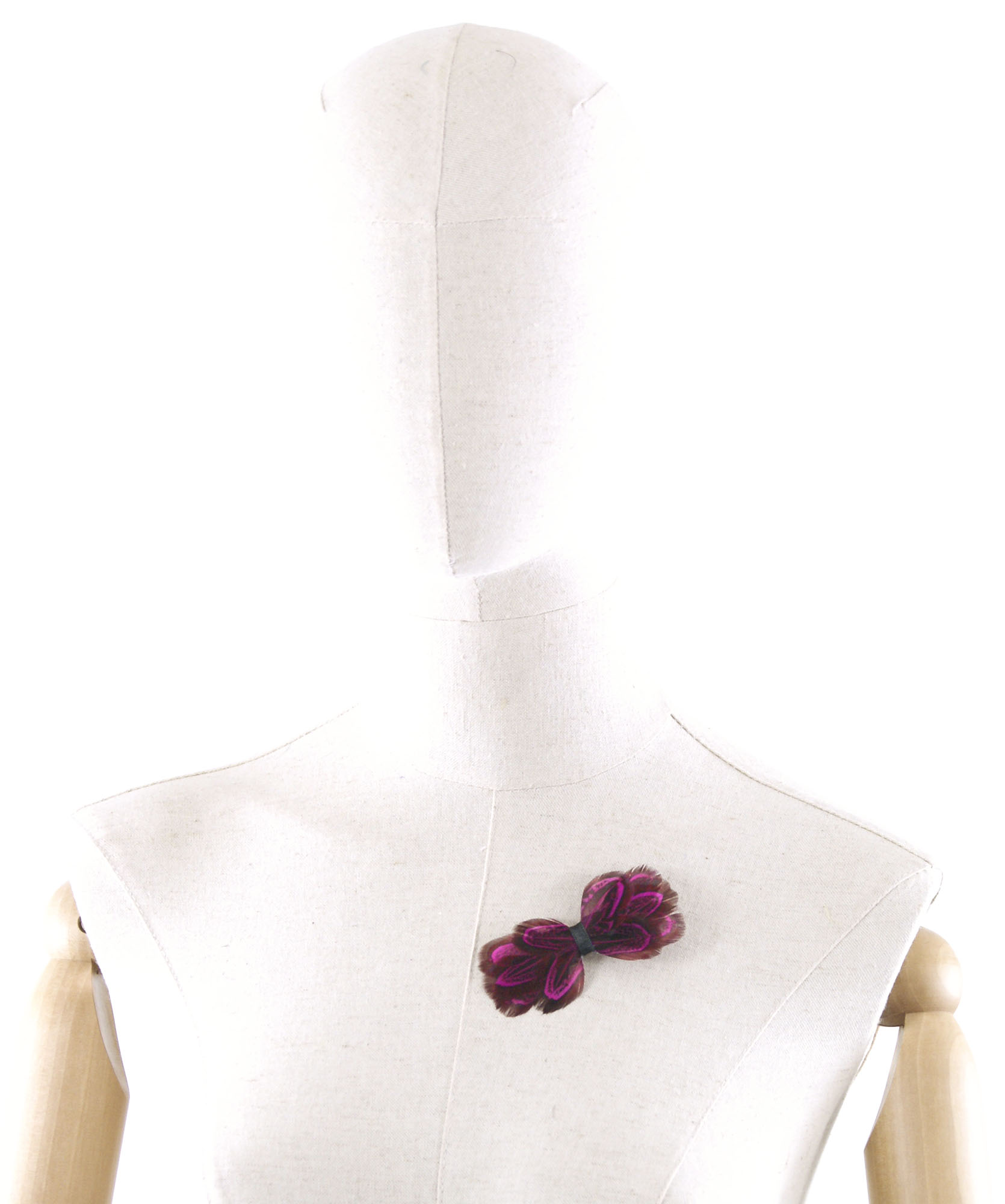 broche noeud plume faisan rose hot pink