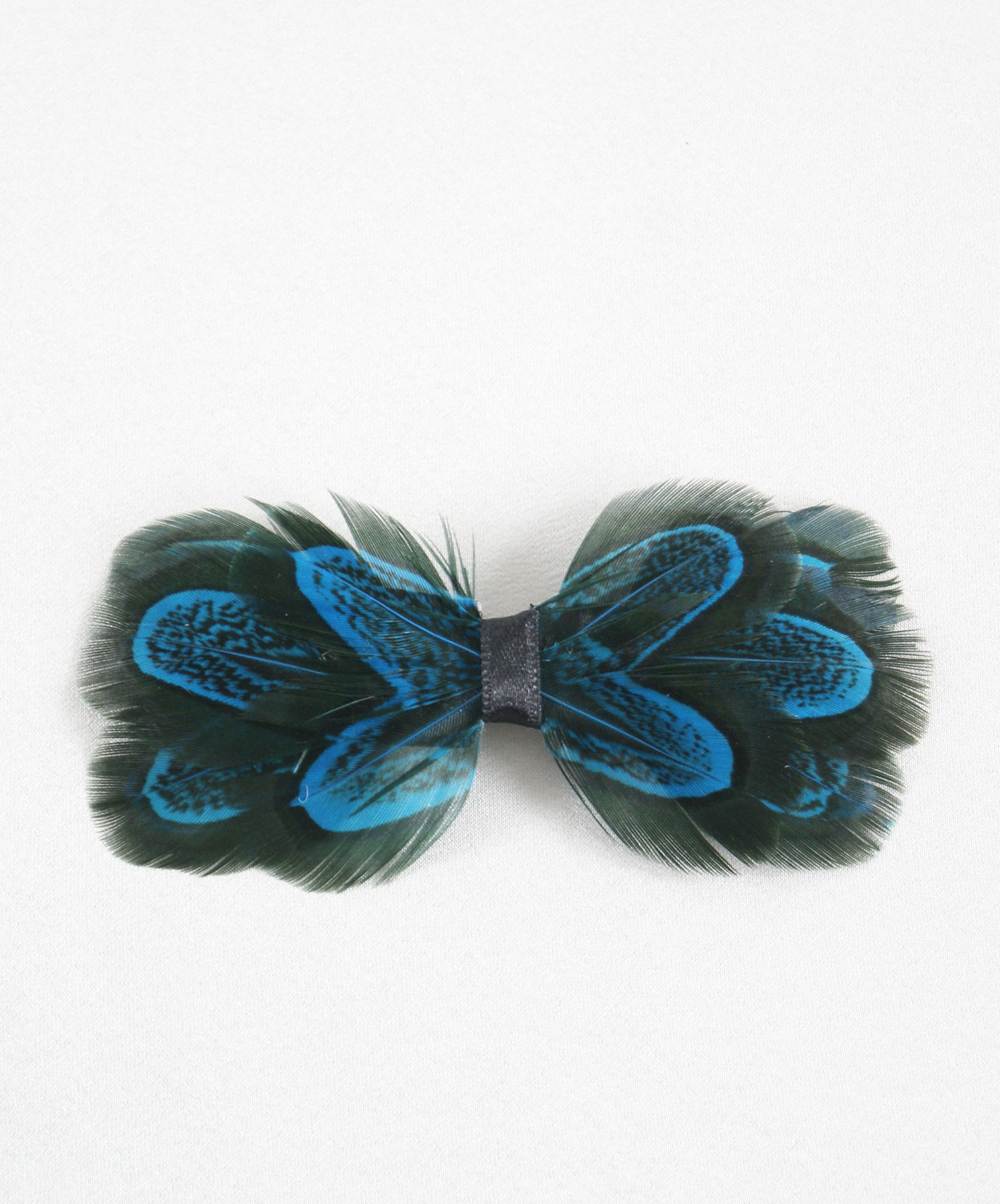broche noeud plume faisan bleu turquoise
