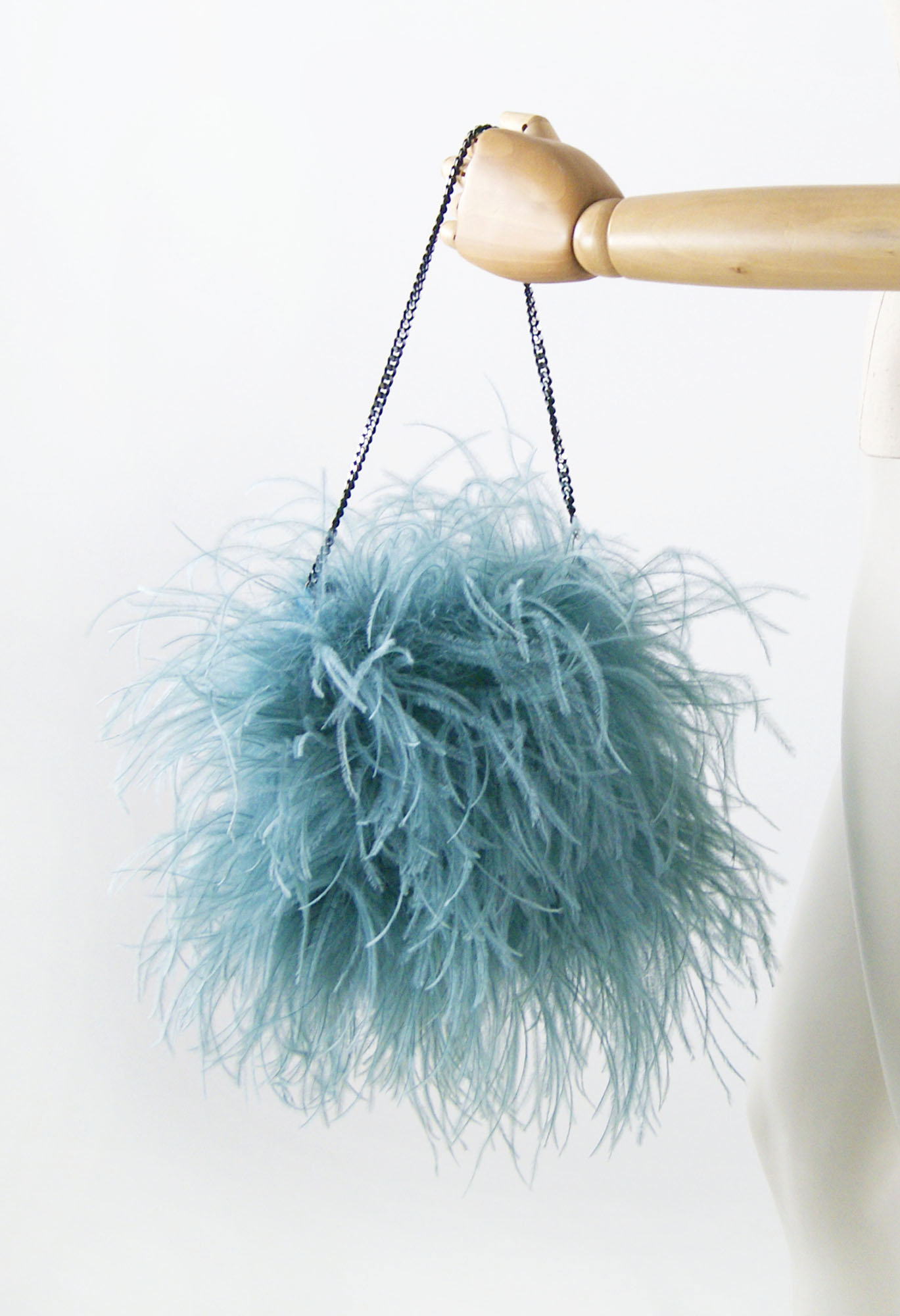 sac plume autruche bleu polaire