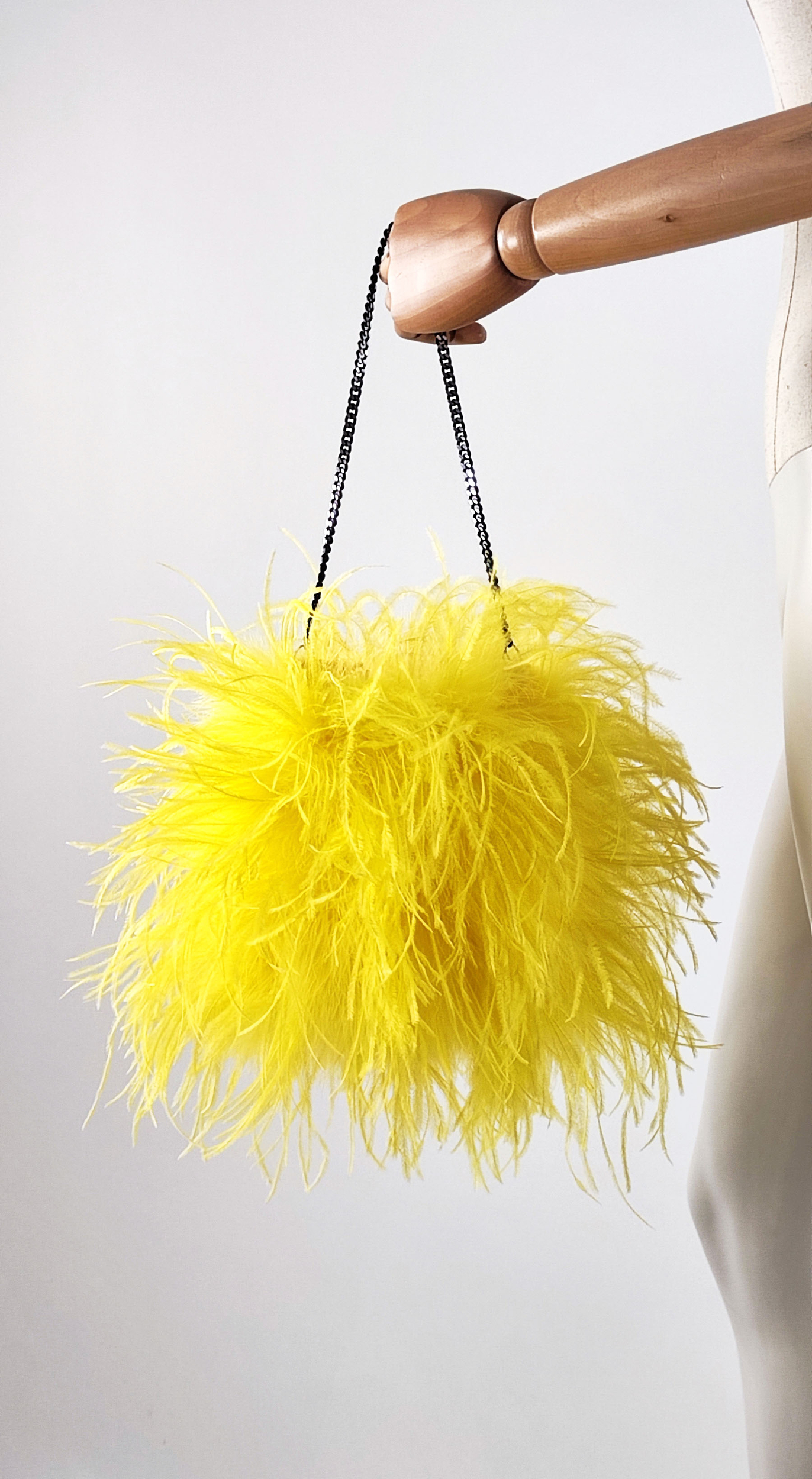 sac plume autruche jaune