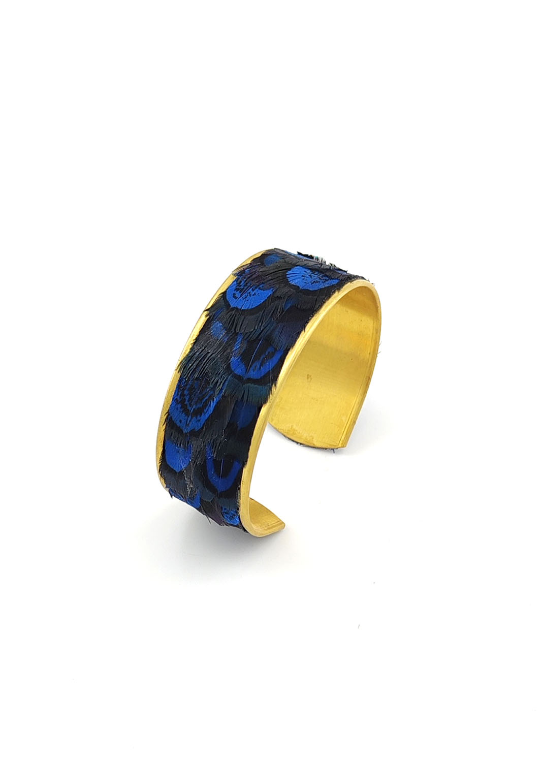Bracelet manchette plume de faisan, bleu