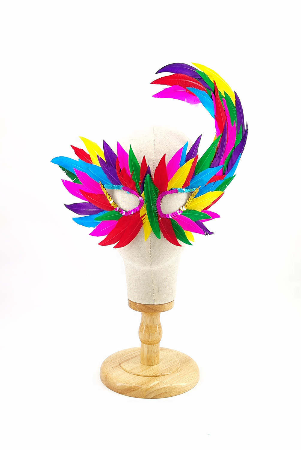 masque plume oie asymetrique multicolore