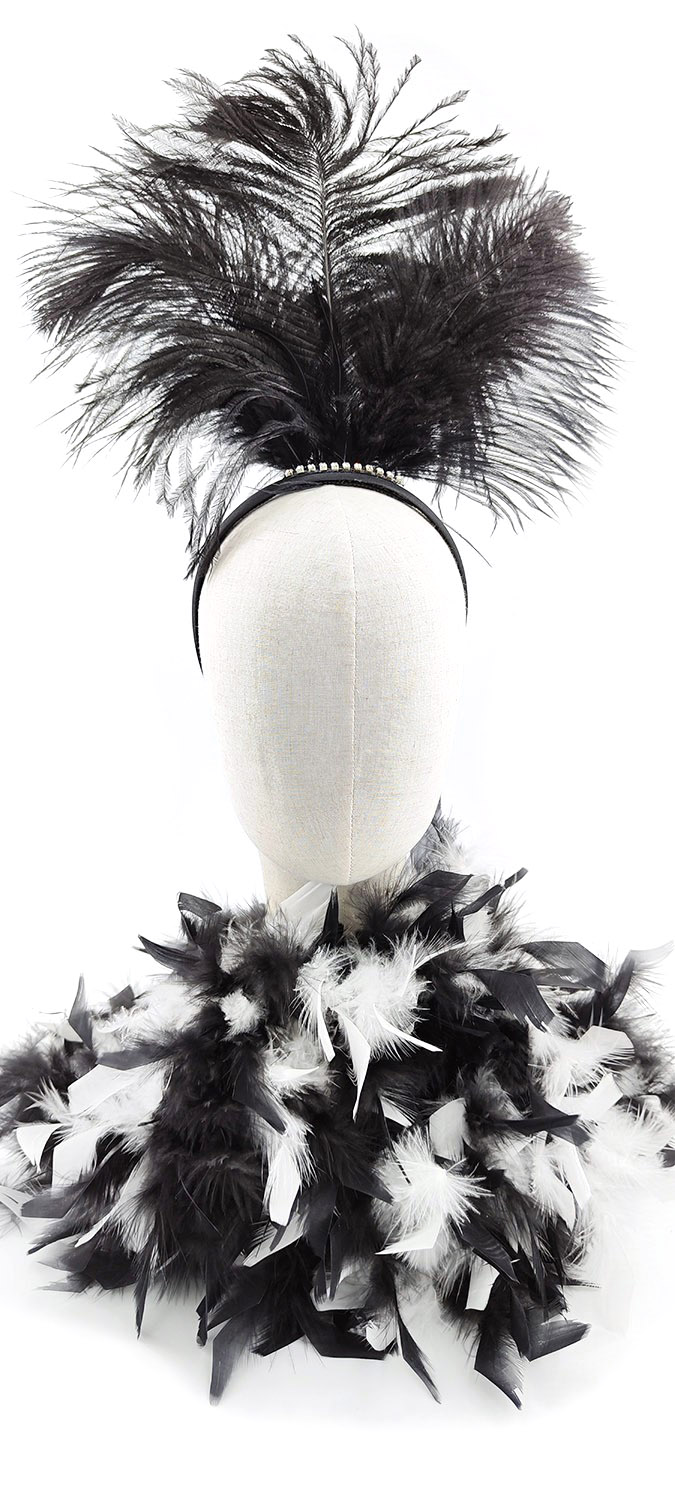 serre tete plume autruche noir blanc