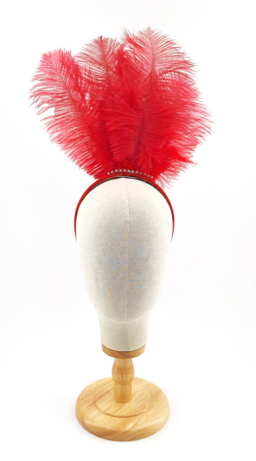 serre tete plume autruche jolie rouge