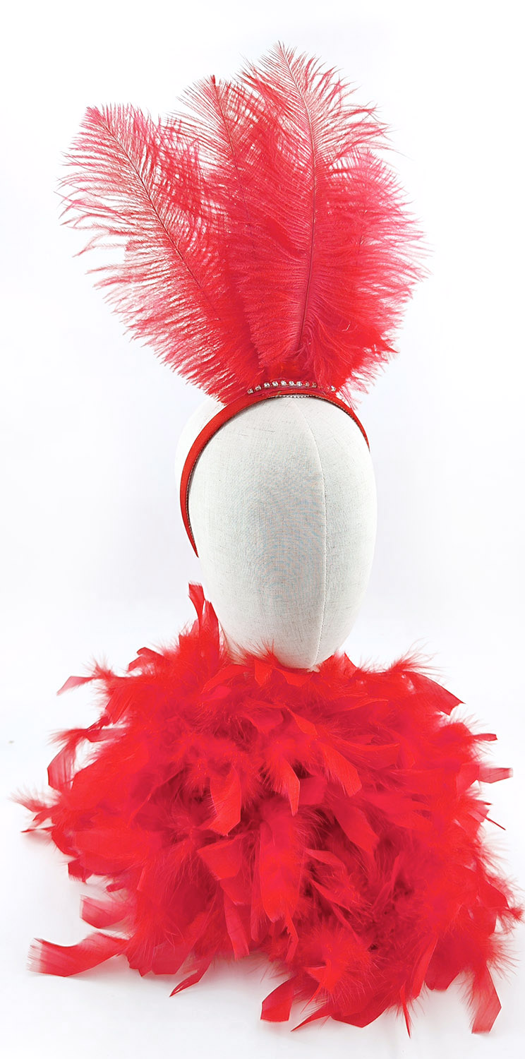 serre tete plume autruche rouge