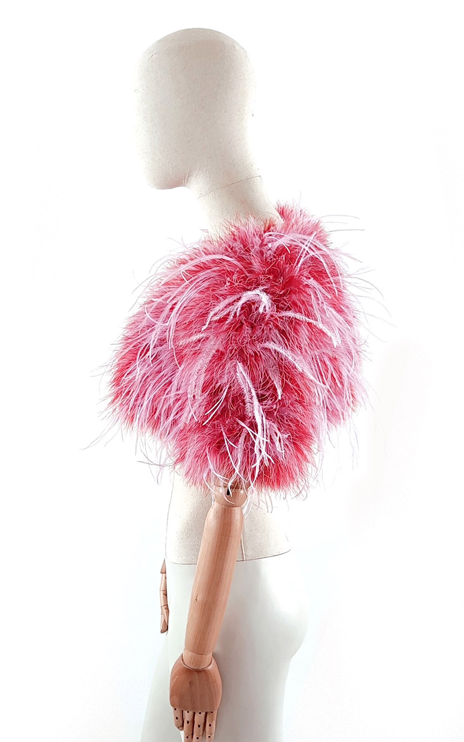 bolero plume manche courte rose fushia