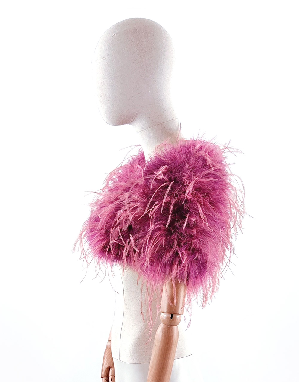 bolero en plume court bicolore rose