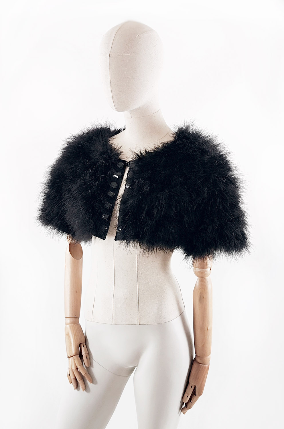 bolero plume crop top noir de qualite