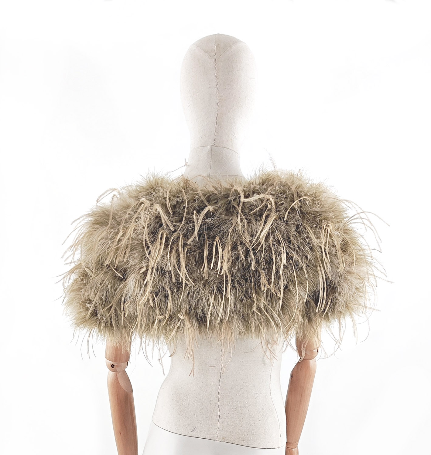 bolero court plume bicolore kaki