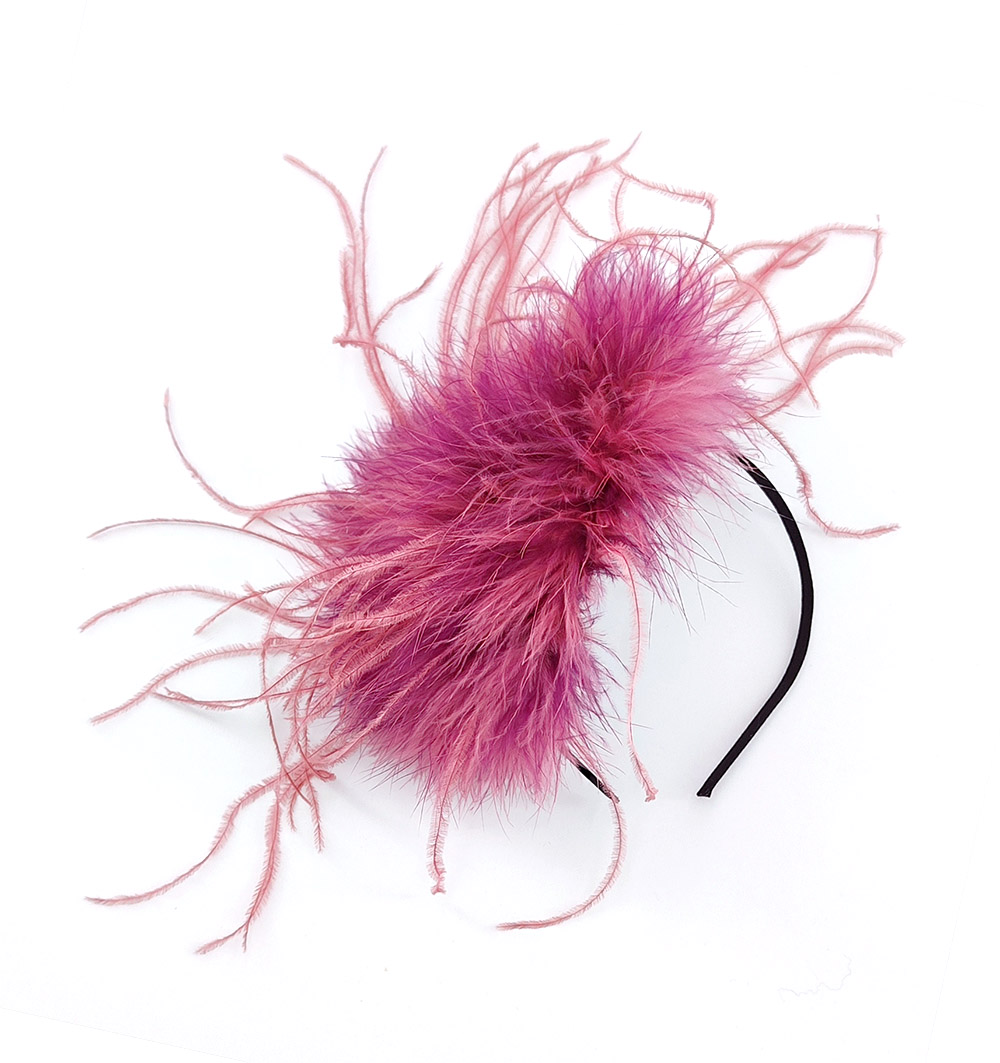 serre tete plume dinde autruche 2 couleur rose jolie