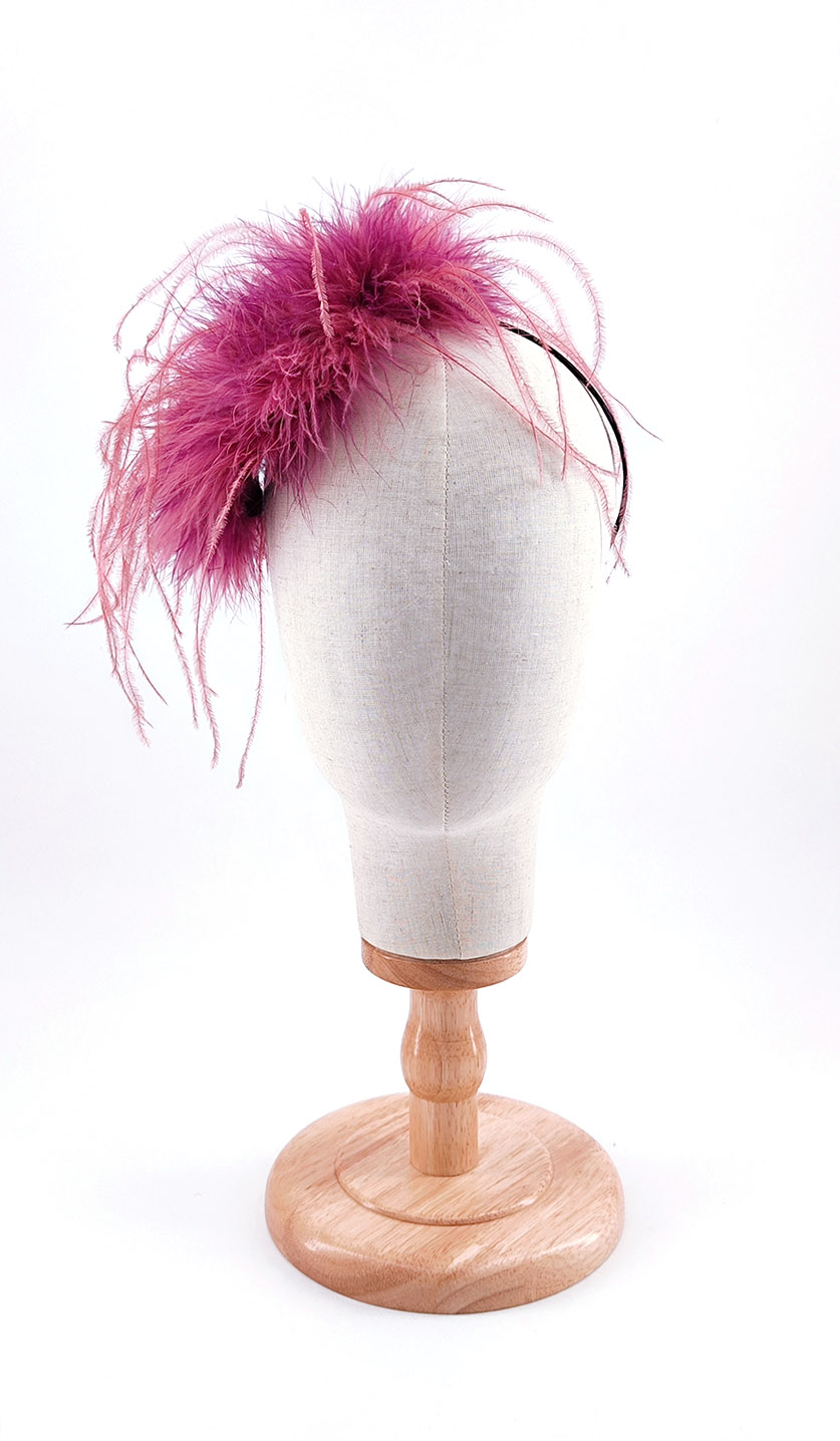 serre tete plume dinde autruche 2 couleur rose de qualite