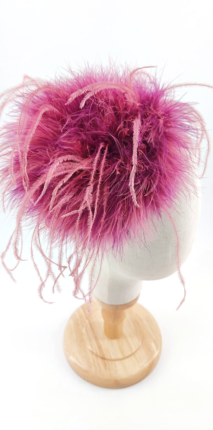 serre tete plume dinde autruche 2 couleur rose magenta