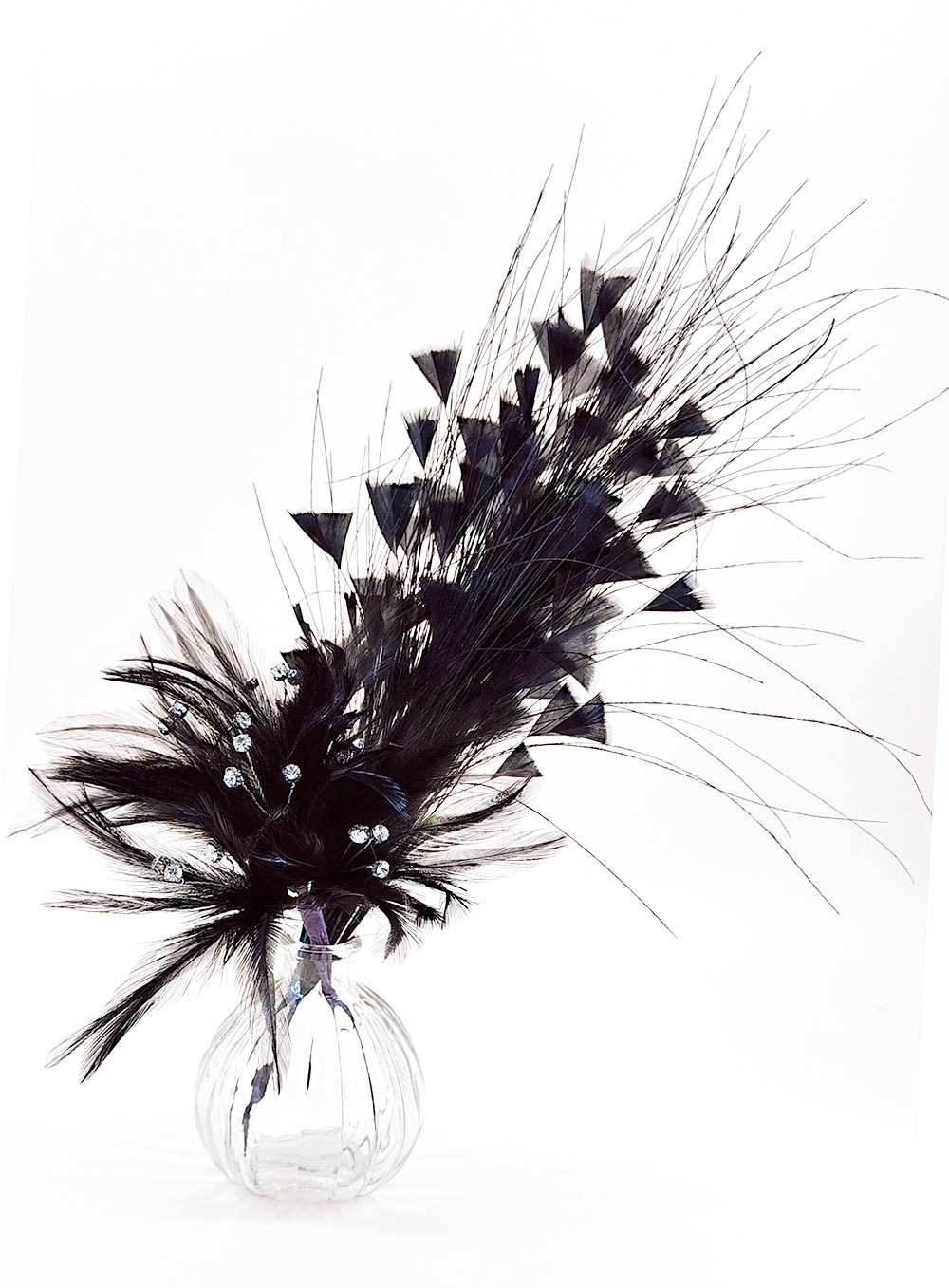 piquet fleur plume strass noir