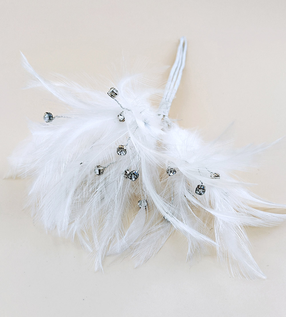piquet ivoire plume coq strass