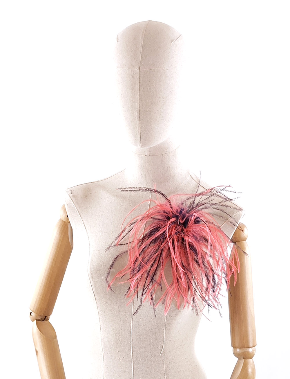 broche plume ponpon rose violet