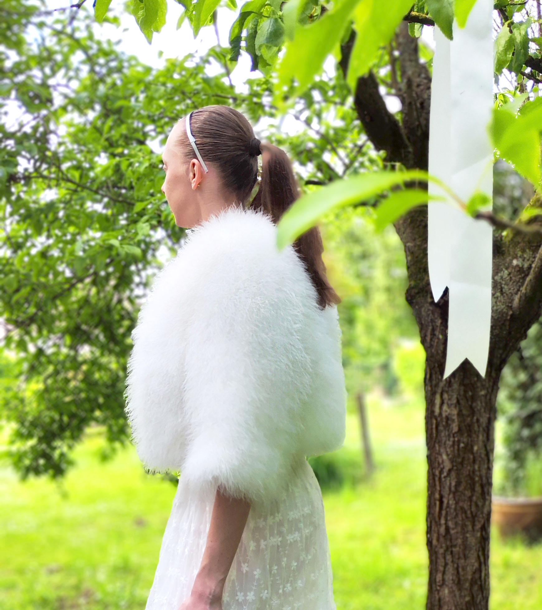 boléro en plume femme ivoire mariage