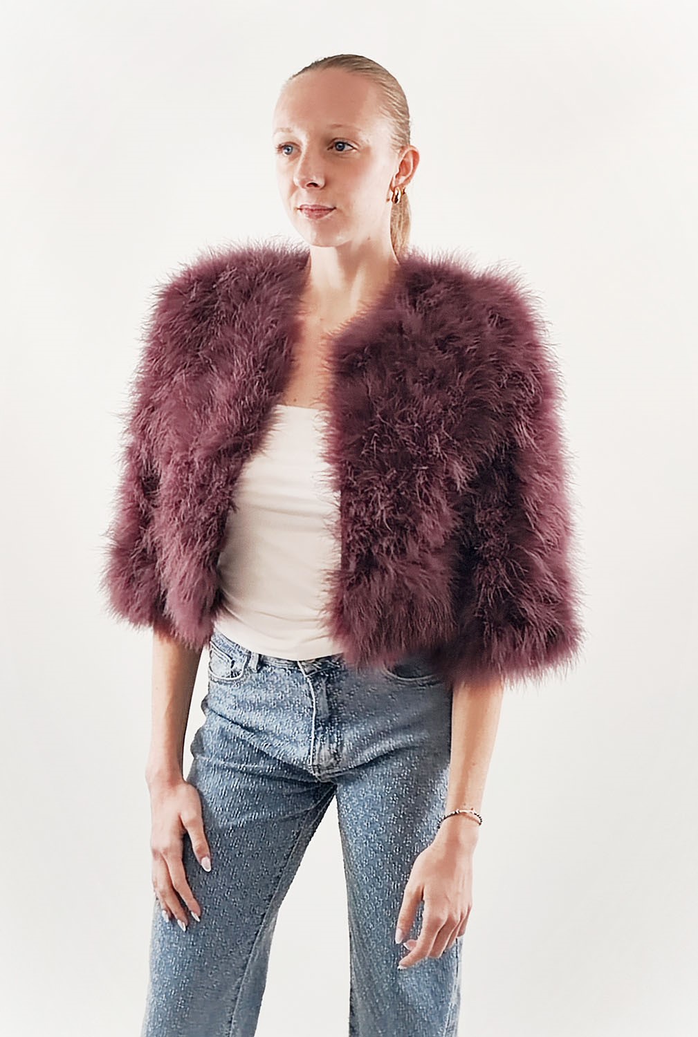 boléro en plume pour femme prune 121