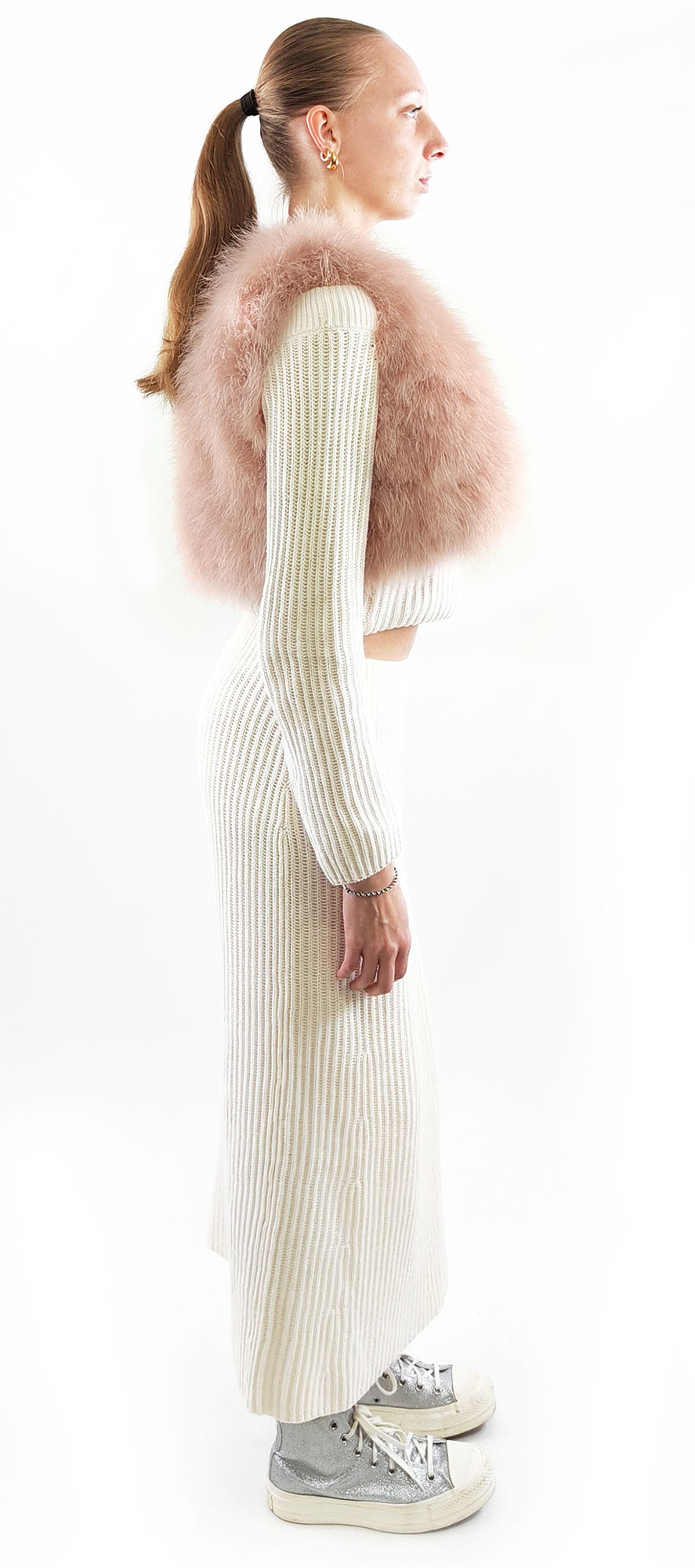 gilet plume femme rose poudré élégant