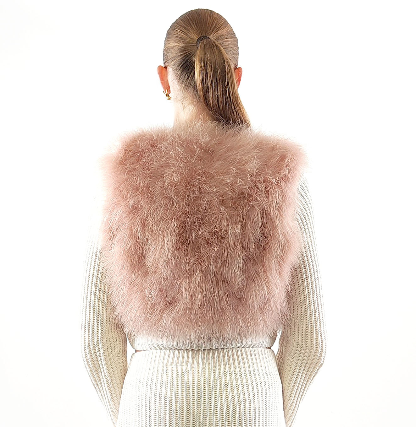 gilet plume femme rose poudré